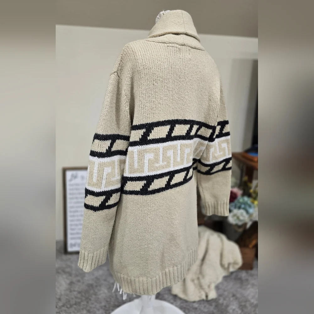 Vtg. Aztec Geo Design Knit Cardigan Sweater By Press Sz M